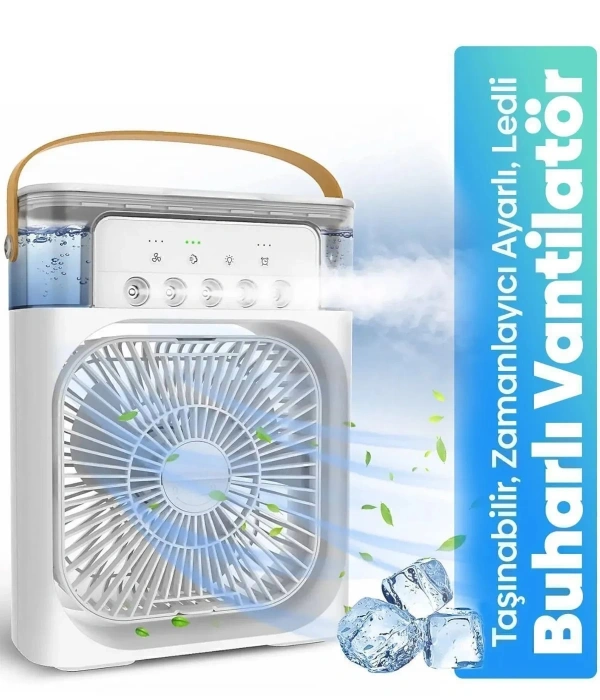 Taşınabilir Işıklı 5 Spreyli Vantilatör Buzlu Buharlı Vantilatör Mini Fan Nemlendirici