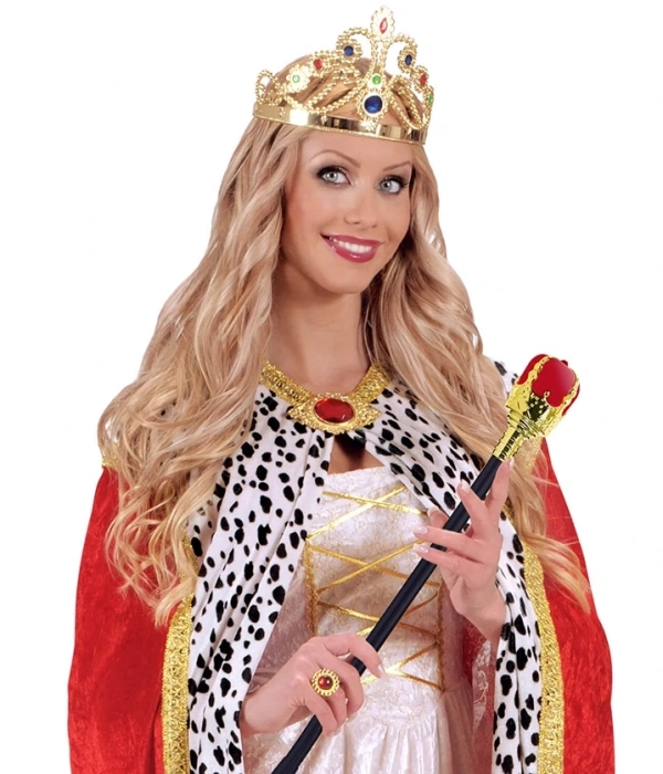 Taşlı Altın Renk Prenses Tacı Ve Kırmızı Kraliyet Prenses Asası