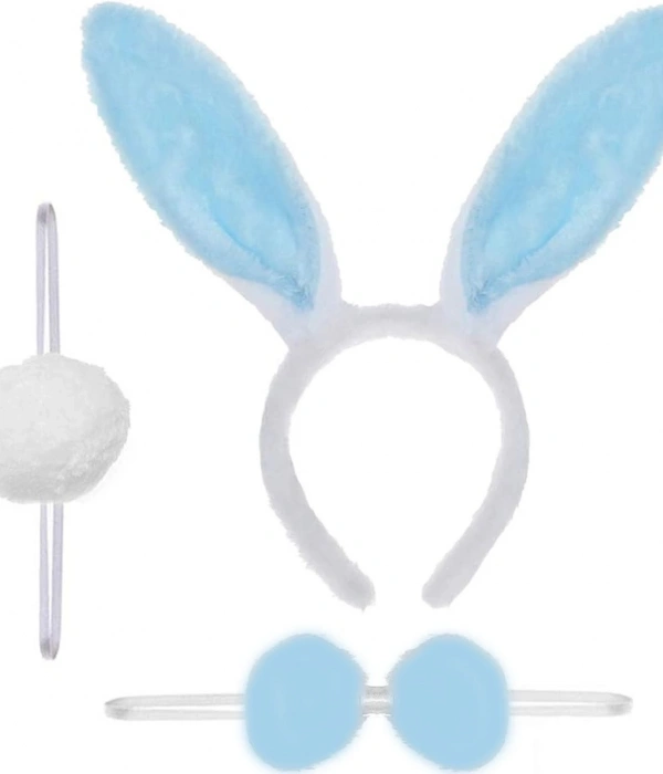 Tavşan Kostüm Seti Taç Papyon Ponpon Kuyruk Mavi