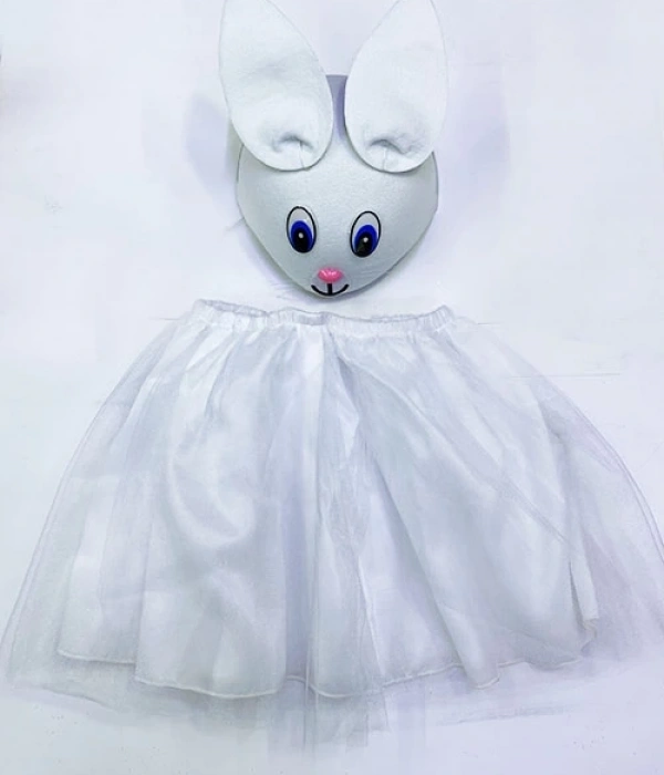 Tavşan Kostümü Beyaz - 23 Nisan Tavşan Şapka Ve Tütü Etek Seti 2 Parça