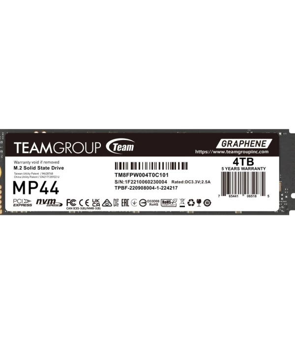 Team MP44 4TB 7400/6900MB/s Gen4x4 NVMe M.2 SSD (TM8FPW004T0C101)