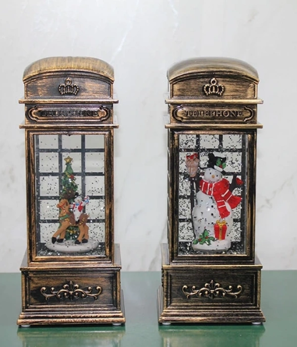 Telefon Kulübesi Tasarımı Yılbaşı Temalı Işıklı Müzikli Kar Küresi 3210