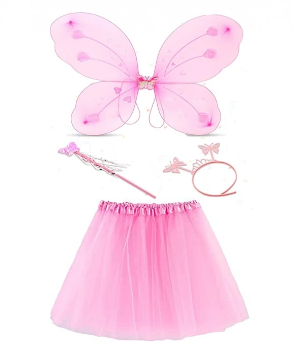 Toz Pembe Kelebek Kostümü - Toz Pembe Kelebek Kostüm Aksesuar Seti 4 Parça