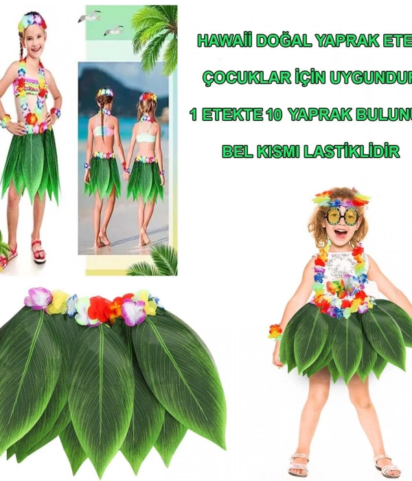 Tropikal Esintili Hawaii Yapraklı Parti Eteği Çocuk Boy