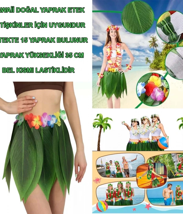 Tropikal Esintili Hawaii Yapraklı Parti Eteği Yetişkin Boy