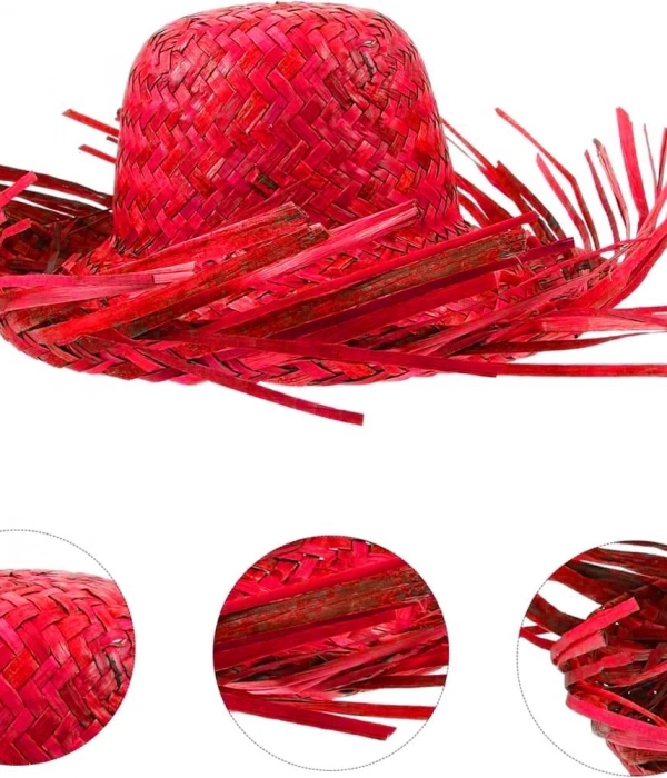 Tropikal Parti Kırmızı Hasır Hawaii Şapkası 13x36 Cm