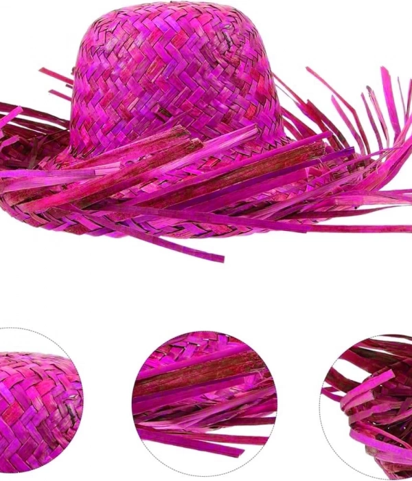 Tropikal Parti Pembe Fuşya Hasır Hawaii Şapkası 13x36 Cm