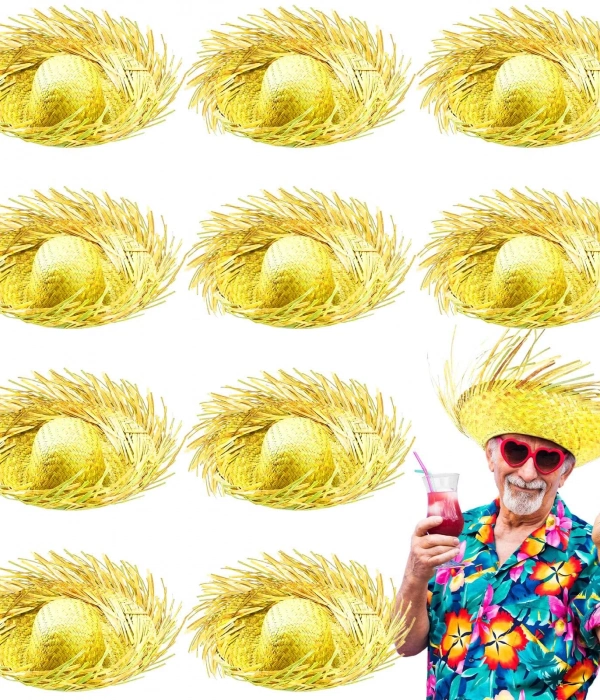 Tropikal Parti Sarı Hasır Hawaii Şapkası 13x36 Cm