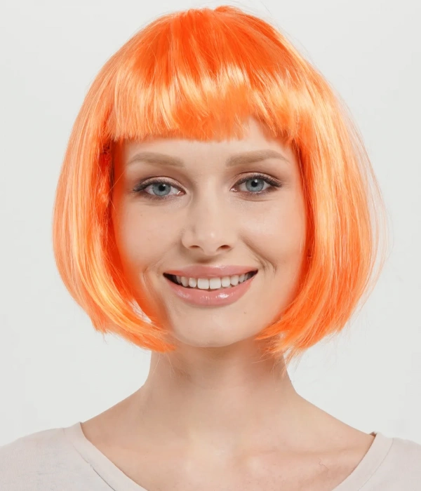 Turuncu Renk Küt Parti Peruğu Kısa Takma Saç