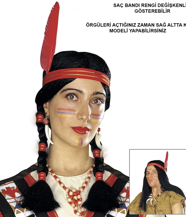 Tüylü Örgülü Hint Peruğu Kızılderili Peruğu