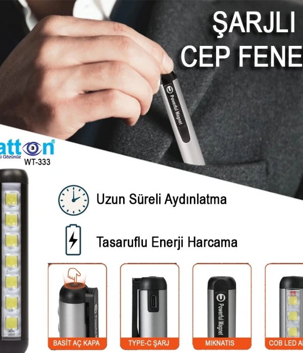 Type-c Girişli Mıknatıslı Şarjlı Cep Feneri  Wt-333