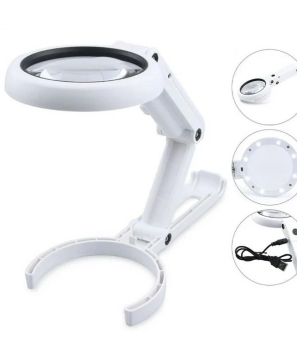 Usb Şarj Edilebilir Katlanabilir 3.510x Büyüteç 8 Ledli Masa Ve Eliçin  Taşınabilir Büyüteç Fs90rc