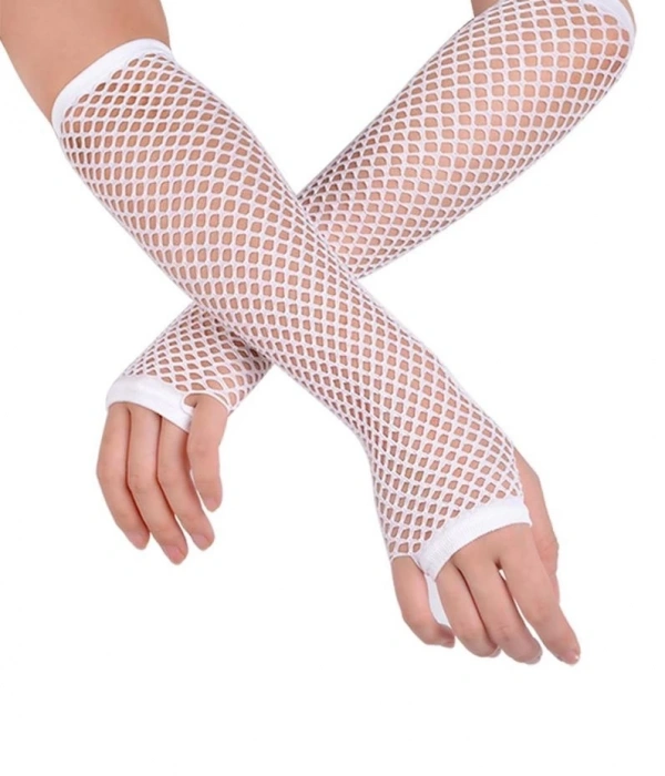 Uzun File Örgü Eldiven Beyaz Renk