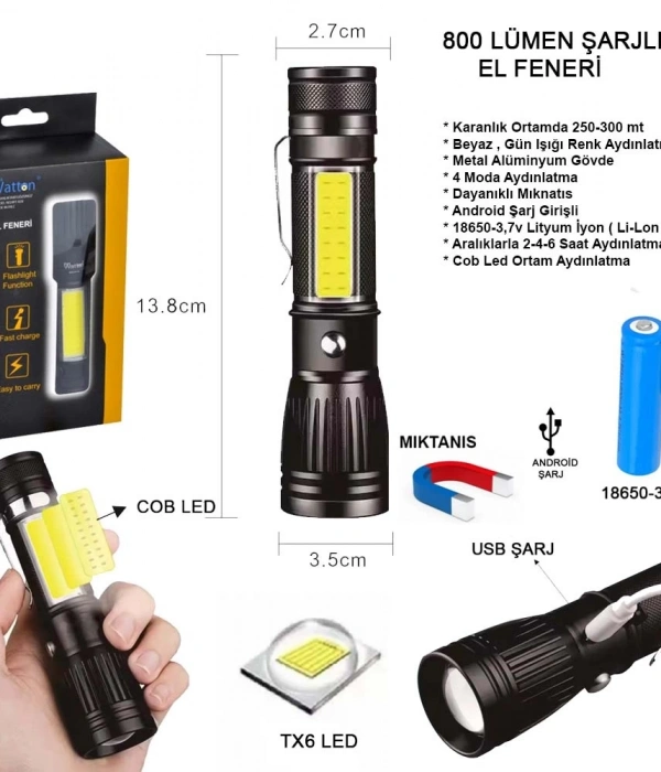Uzun Menzilli El Feneri Mıknatıslı  Wt-602