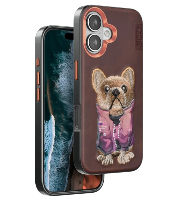 Venco iPhone 16 Cute Desenli Kapak - Koyu Kahve