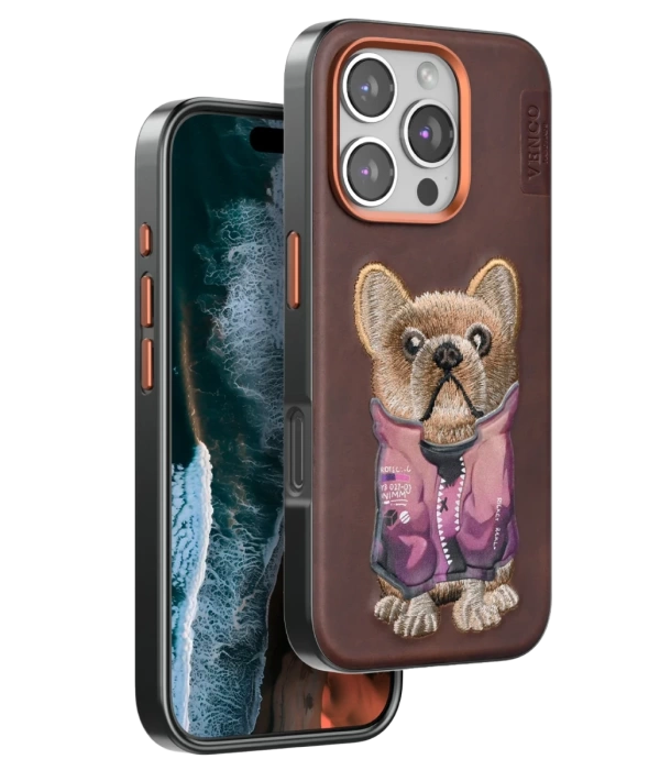 Venco iPhone 16 Pro Cute Desenli Kapak - Koyu Kahve