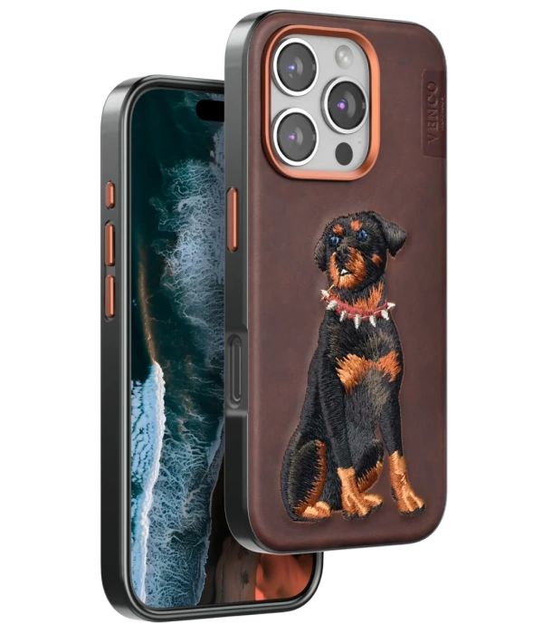 Venco iPhone 16 Pro Perma Desenli Kapak - Koyu Kahve