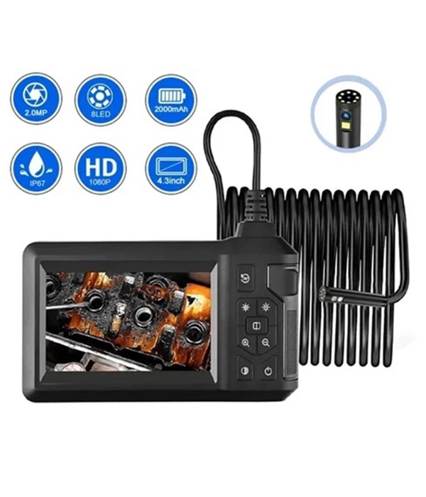 Vtn-008 Ekranlı Çift Kameralı 10 Mt Sert Kablo Yılan Endoskop Kamera 8 Mm 4.3 Inc