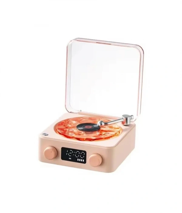 Waves Nostalji Plak Görünümlü Bluetooth Hoparlör 3d Ses Dalgası Retro Müzik Plak Pembe