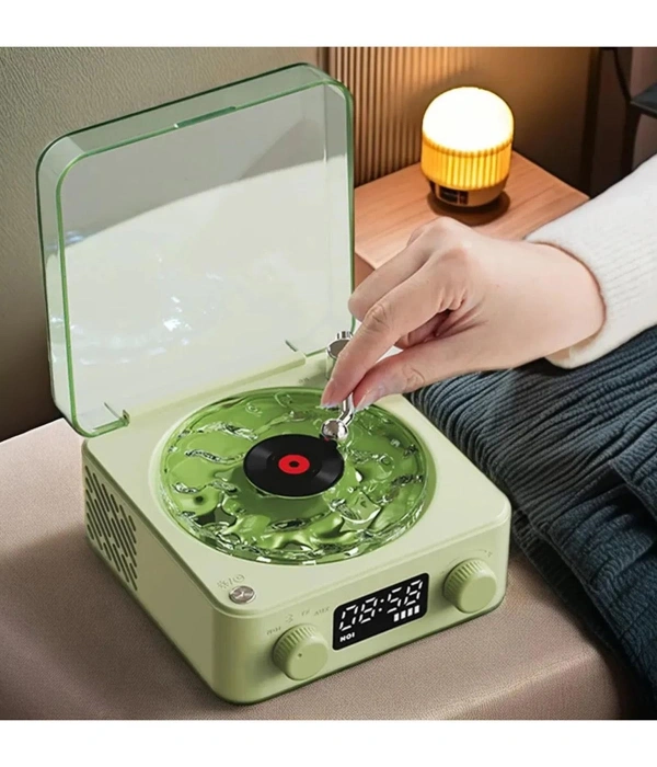 Waves Nostalji Plak Görünümlü Bluetooth Hoparlör 3d Ses Dalgası Retro Müzik Plak Yeşil