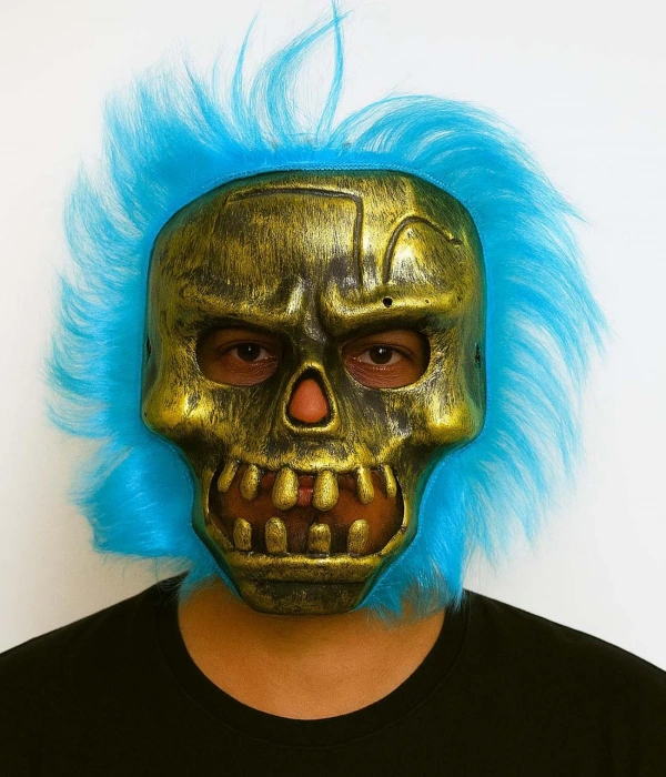 Wild Skull - Bakır Kafatası Turkuaz Saçlı İskelet Maske