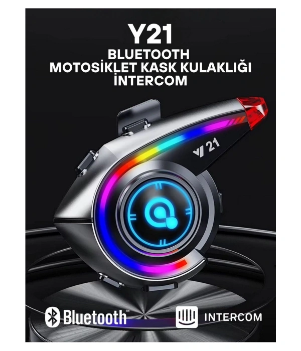Y21 Rgb Işık Efektli Intercom Bluetooth Motosiklet Kask Kulaklığı Intercom Kulaklık