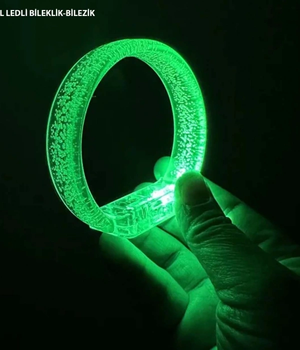 Yeşil Led Işıklı Baskı Yapılabilen Pilli Bileklik Bilezik 1,5 Cm Genişlik