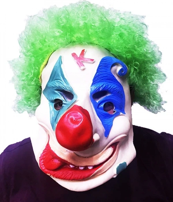 Yeşil Renk Afro Bonus Peruklu Palyaço Lateks Et Maske