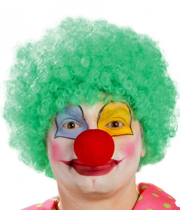 Yeşil Renk Kıvırcık Afro Bonus Peruk Takma Saç Ve Kırmızı Burun Seti