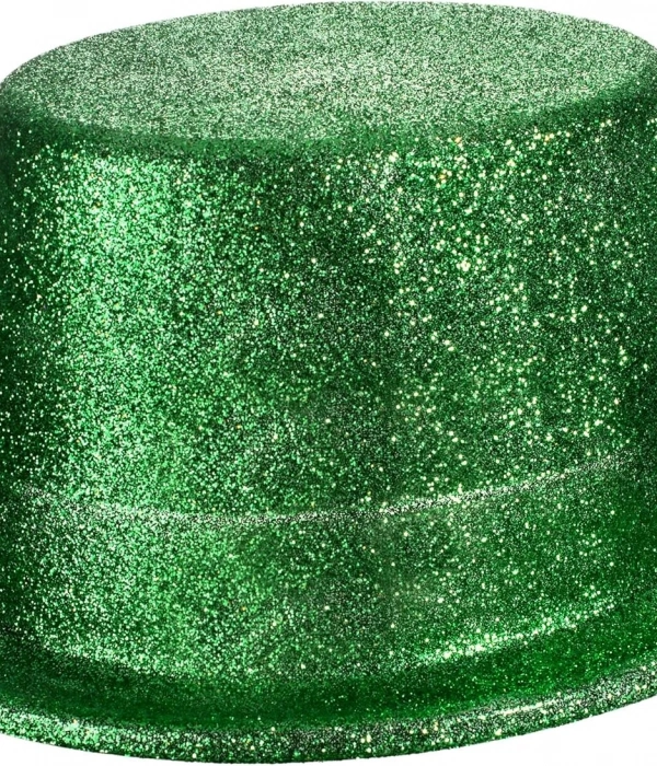 Yeşil Renk Parıltılı Simli Fötr Silindir Parti Şapkası