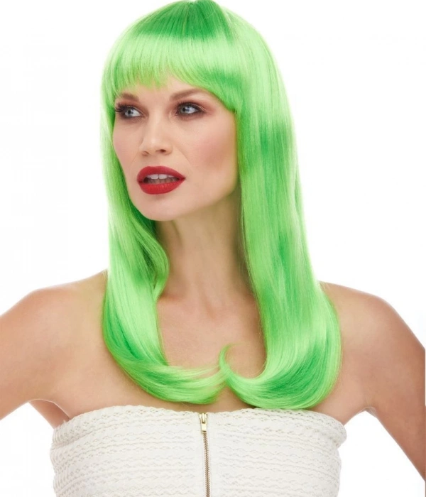Yeşil Renk Uzun Düz Parti Peruğu