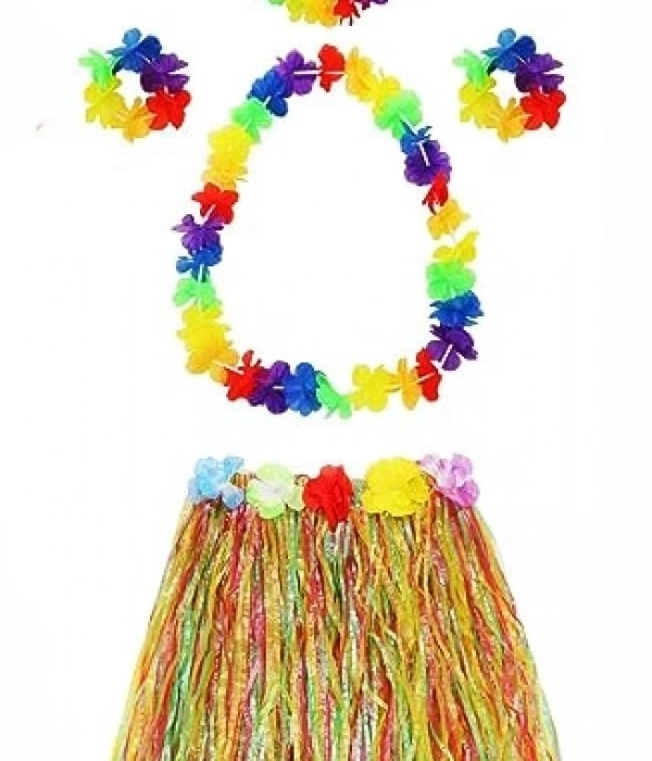 Yetişkin Ve Çocuk Uyumlu Luau Aloha Hawaii  Kolye Renkli Etek Taç Ve Bileklik Seti