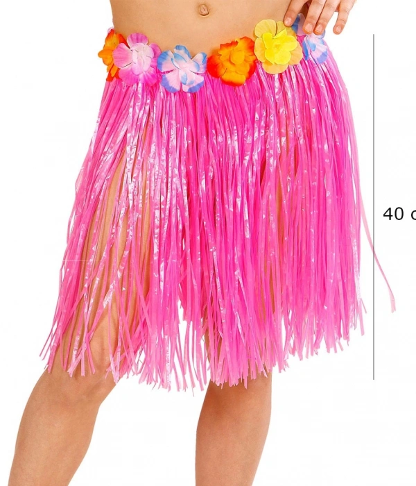 Yetişkin Ve Çocuk Uyumlu Pembe Renk Püsküllü Hawaii Luau Hula Etek 40 Cm