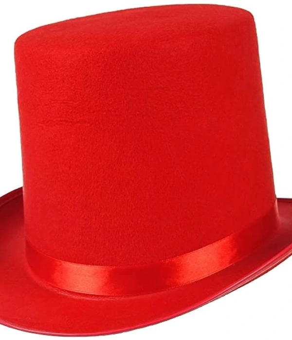 Yetişkinler İçin Kırmızı Renk Ringmaster Sihirbaz Şapkası Fötr Şapka 15 Cm