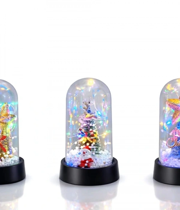 Yılbaşı Temalı Işıklı  Dekoratif Cam Fanus Alk5038