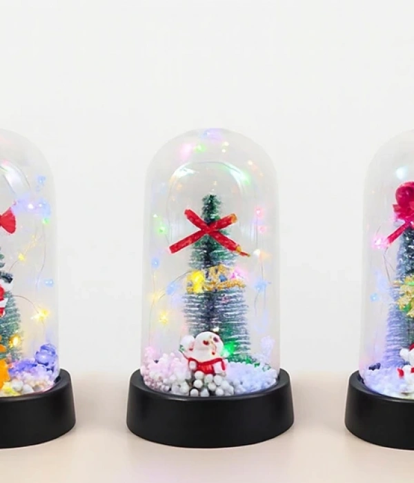 Yılbaşı Temalı Işıklı  Dekoratif Cam Fanus Alk5076