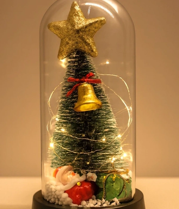 Yılbaşı Temalı Işıklı  Dekoratif Cam Fanus Alk5078