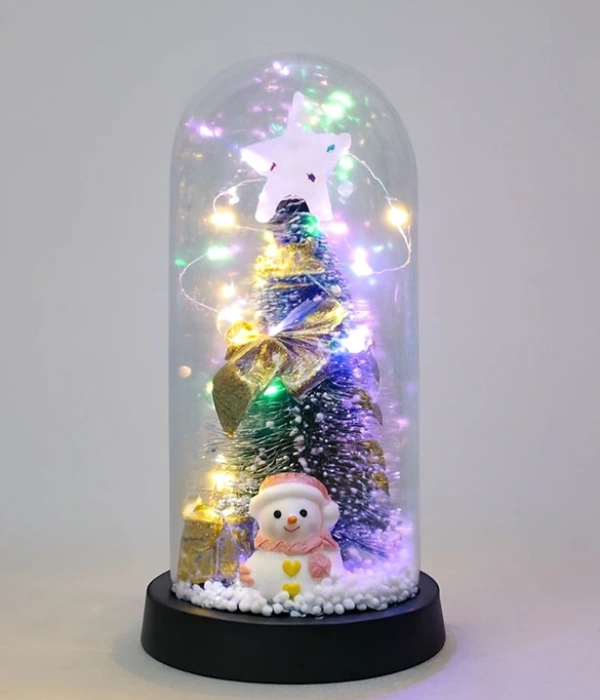 Yılbaşı Temalı Işıklı  Dekoratif Cam Fanus Alk5079