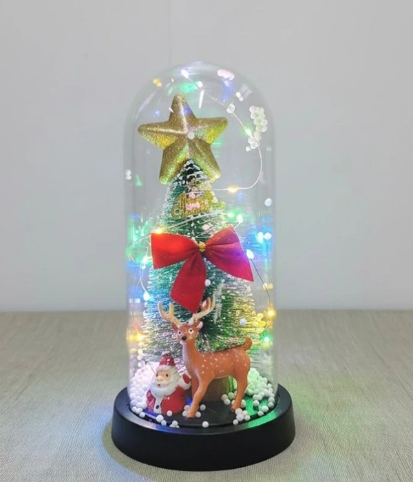 Yılbaşı Temalı Işıklı  Dekoratif Cam Fanus Alk5080