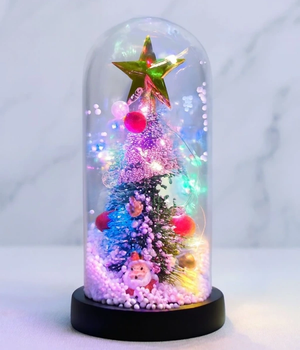 Yılbaşı Temalı Işıklı  Dekoratif Cam Fanus Alk5082