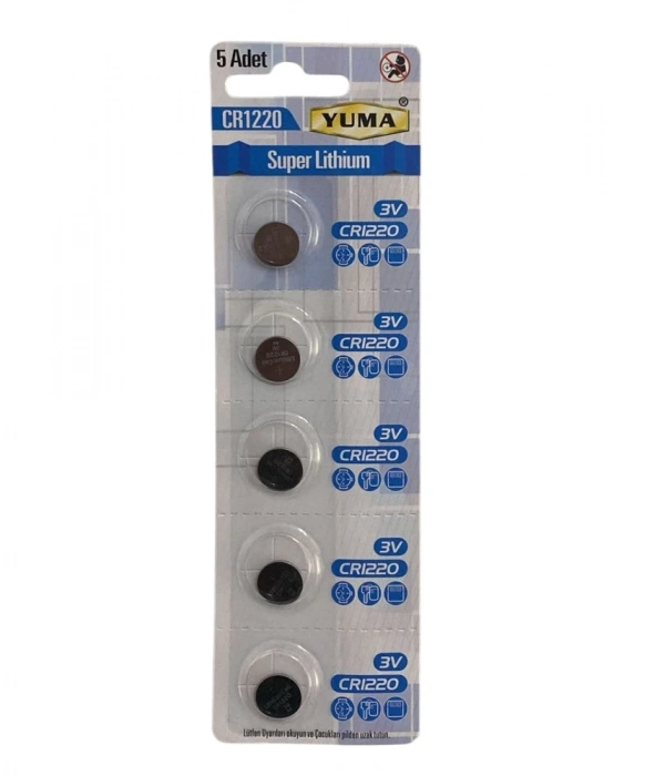 Yuma Cr1220 Süper Lityum 3v 5’li Kart Düğme Pil