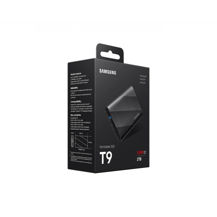 2TB SAMSUNG 2000/1950MB/s USB 3.2 GEN 2X2 TAŞINABİLİR T9 MU-PG2T0B/WW