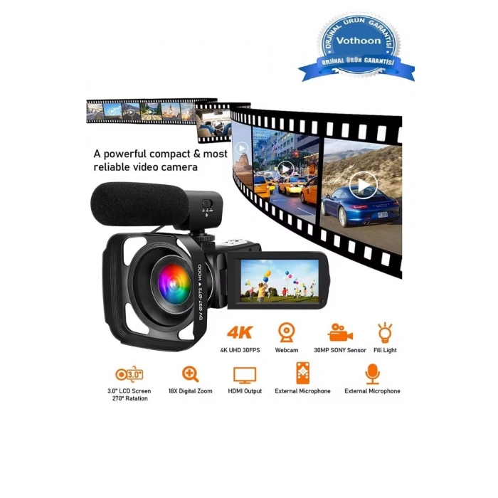 4k Vlog Dijital Video Kamera Wifi 48mp 16x Kaydedici Fotoğrafçılık 3.0’’ıps Dokunmatik Ekran Mikrofon Çift Batarya