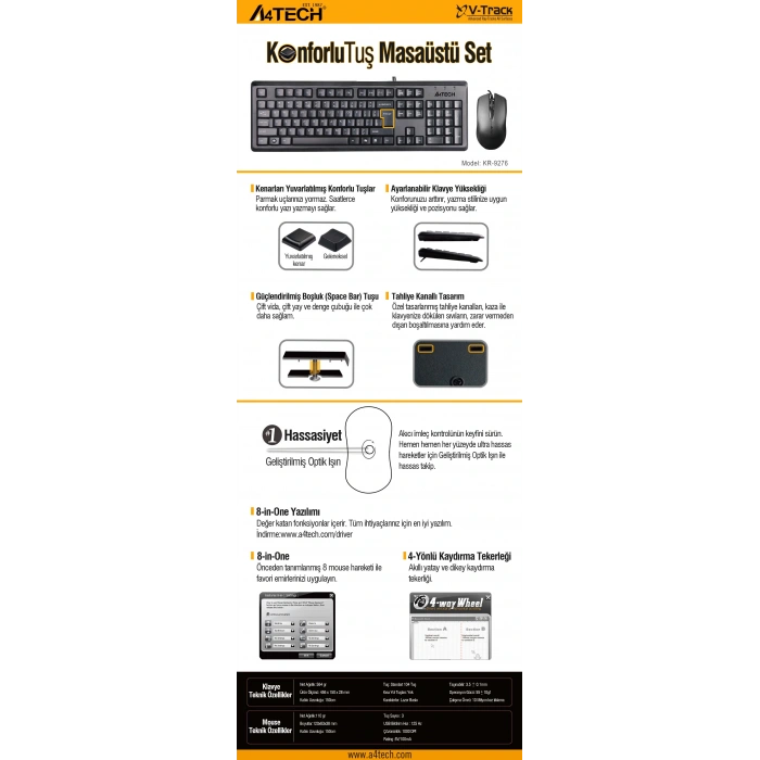 A4 TECH KR-9276 Q USB STANDART KLAVYE+OPTİK MOUSE