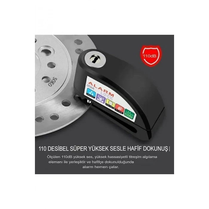 Alarmlı Disk Kilidi Motorsiklet Scooter Bisiklet Sesli Alarm 110 Desibel Yüksek Ses