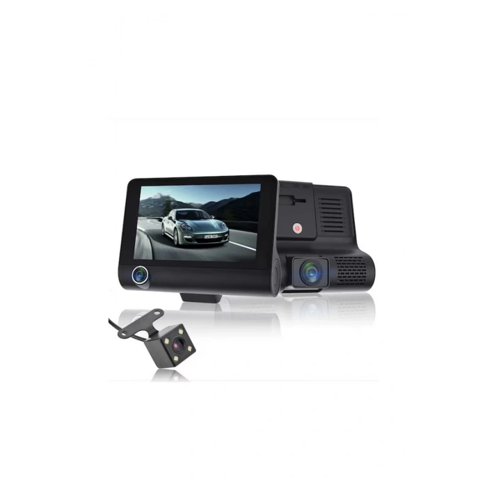 Araç Içi Kamera Gece Görüşlü 3 Kameralı 4 Inç 1080p Yol Kayıt Kamerası Geri Vites