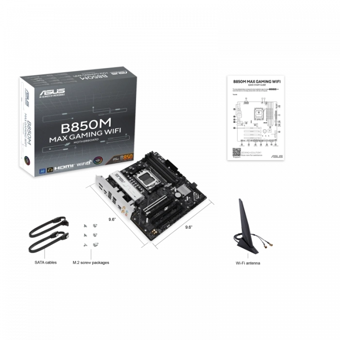 ASUS B850M MAX GAMING WIFI AM5 DDR5 8000MHZ(OC)  mATX HDMI ANAKART