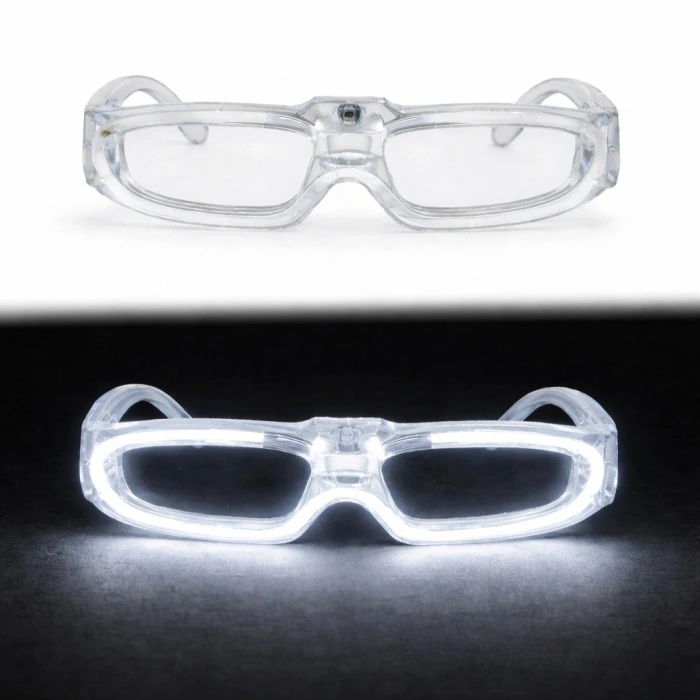 Beyaz Led Işıklı Parti Gözlüğü 3 Modlu – Glow  Gece Eğlence Gözlüğü