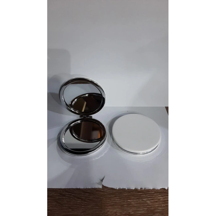 Beyaz Renk Büyüteçli Cep Aynası Yuvarlak
