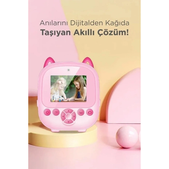 Dijital Video Fotoğraf App Destekli Çocuk Kamerası Termal Resim Kağıt Baskılı Yazıcı Pembe